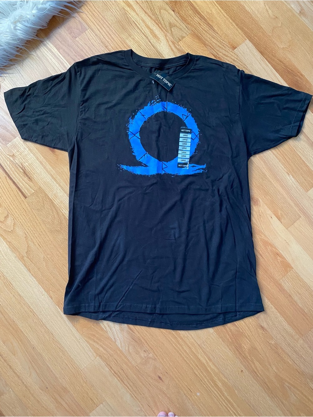 Hot Topic Ripple Junction God of War Ragnarok Black Tee with Blue Omega Graphic
